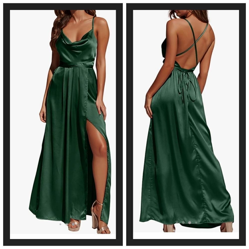 Satin Formal Dress Sexy V Neck Backless Maxi Cocktail Party Wedding SZ Medium